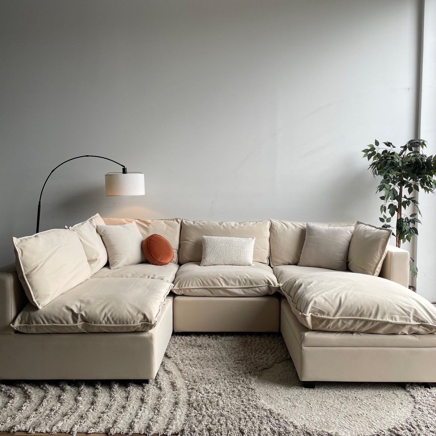 Albany Park Kova Modular 5 Pc Sectional Pillow top in Almond Performance Velvet 3cr 2al