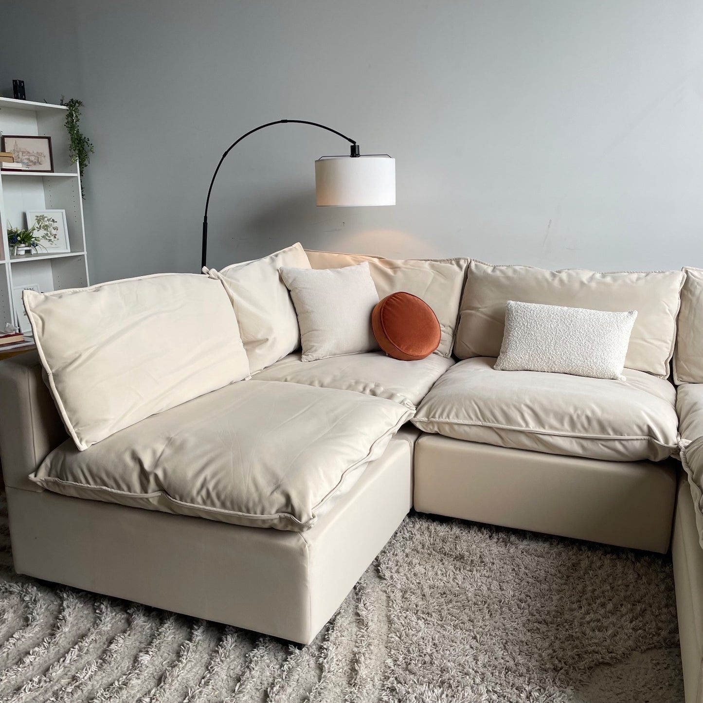 Albany Park Kova Modular 5 Pc Sectional Pillow top in Almond Performance Velvet 3cr 2al