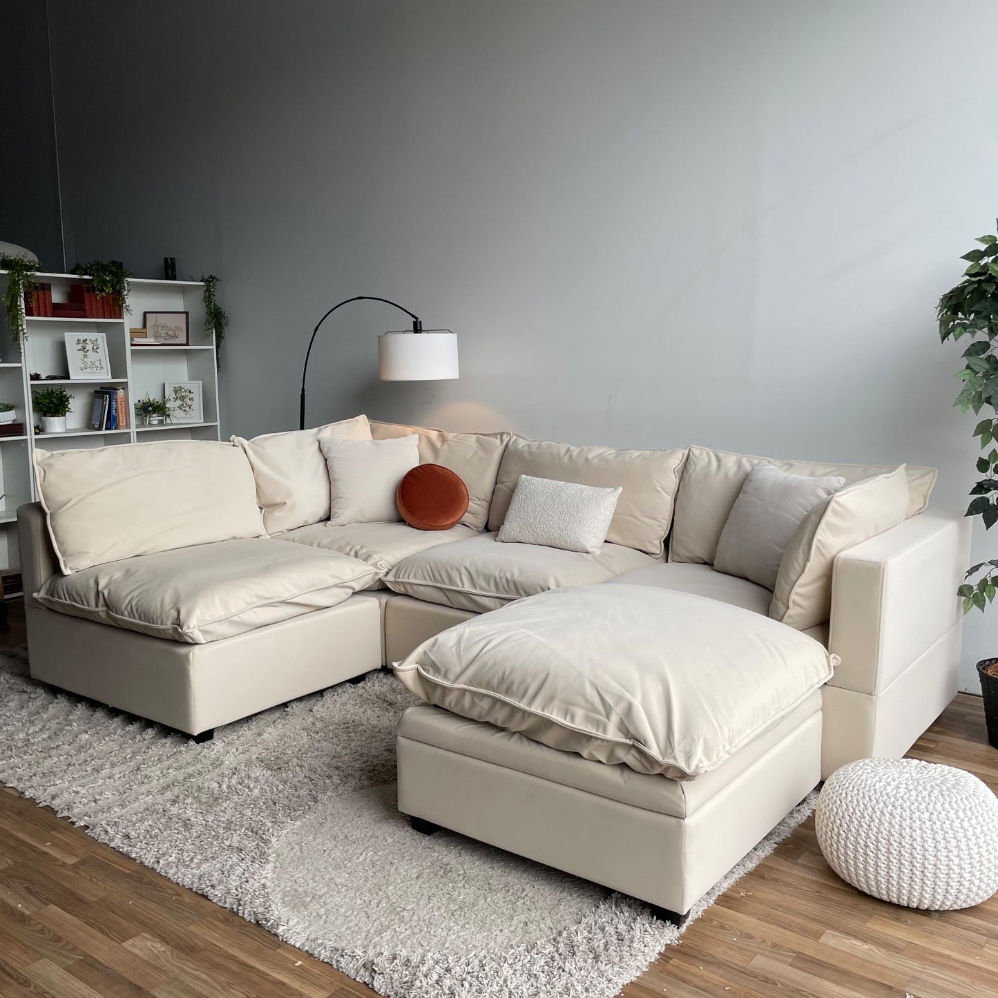 Albany Park Kova Modular 5 Pc Sectional Pillow top in Almond Performance Velvet 3cr 2al
