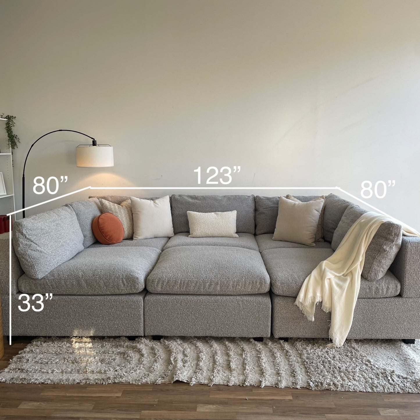 Albany Park Kova Modular 6 Pc Sectional in Smoke Performance Bouclé