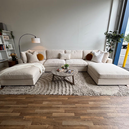 Serene Corner Sectional + Ottoman in Linen Beige