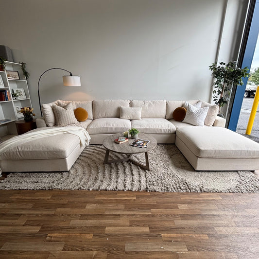 Serene Double Chaise/Ottoman Sectional in Beige Linen