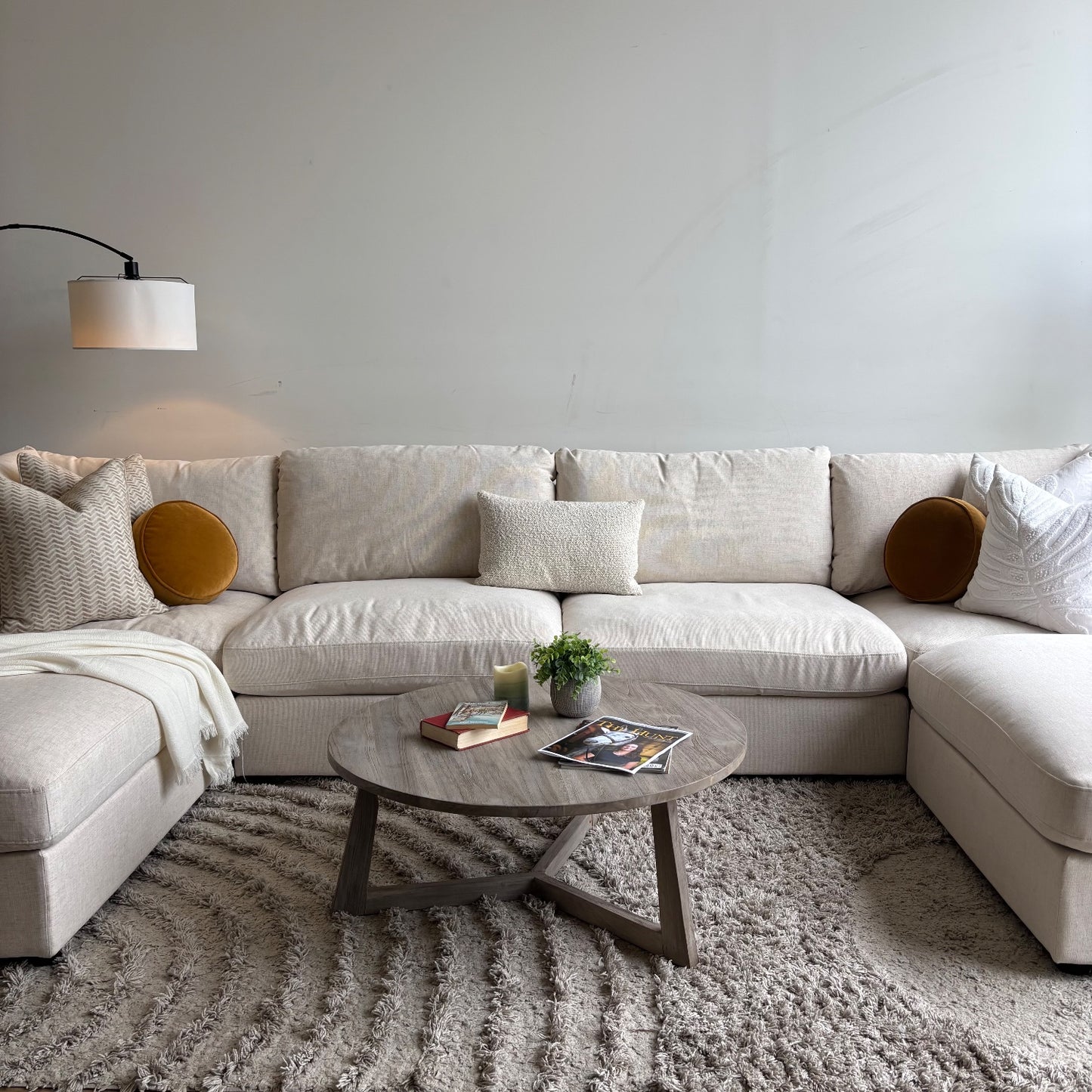 Serene Double Chaise/Ottoman Sectional in Beige Linen