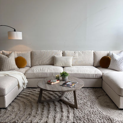Serene Double Chaise/Ottoman Sectional in Beige Linen