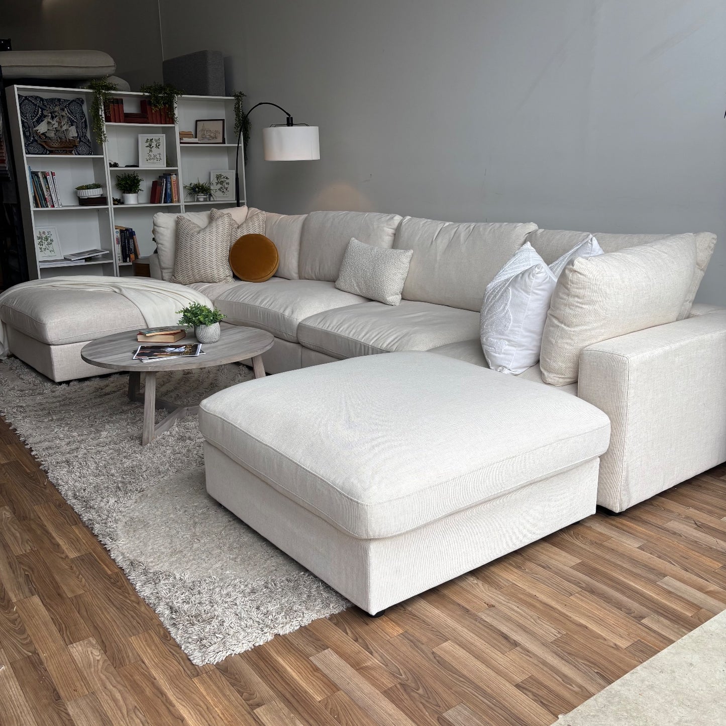 Serene Double Chaise/Ottoman Sectional in Beige Linen