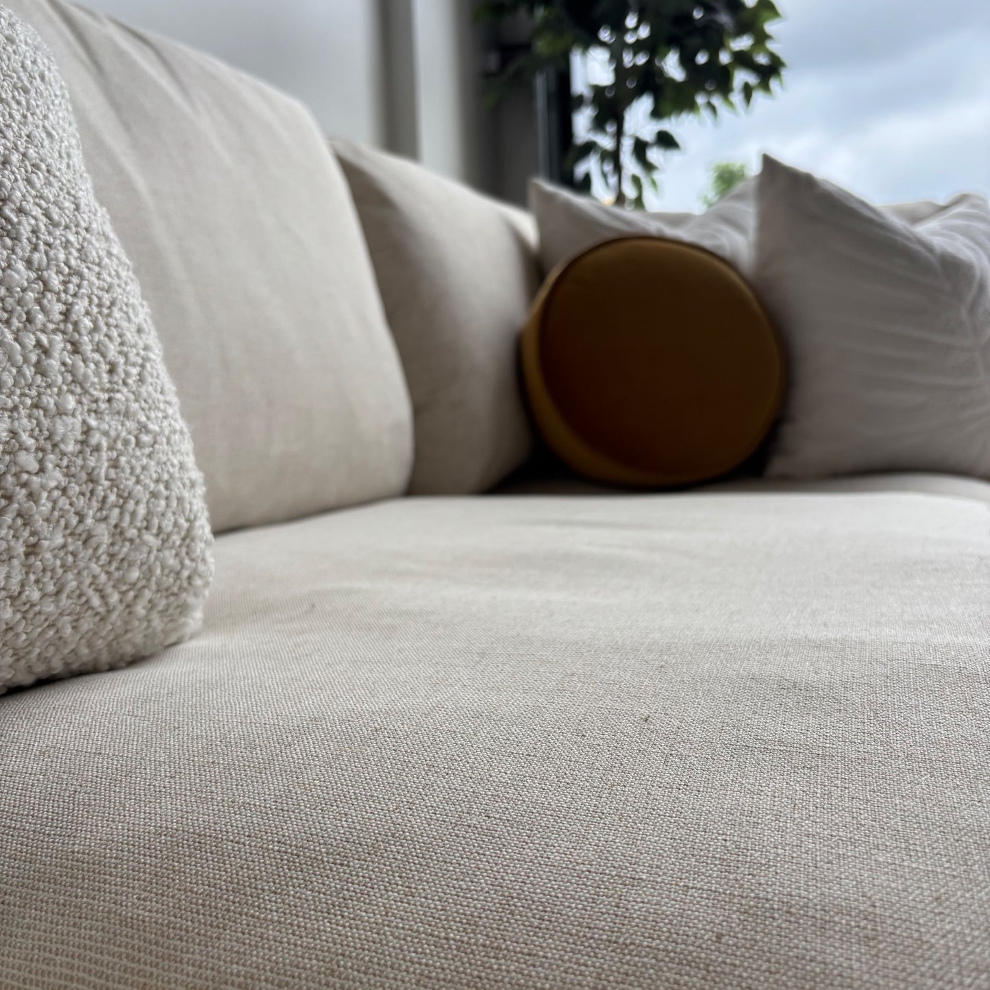 Serene Double Chaise/Ottoman Sectional in Beige Linen