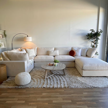 Serene Corner Sectional + Ottoman in Linen Beige