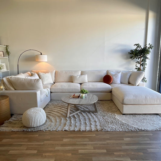 Serene Enclosed U-Shape Sectional in Linen Beige