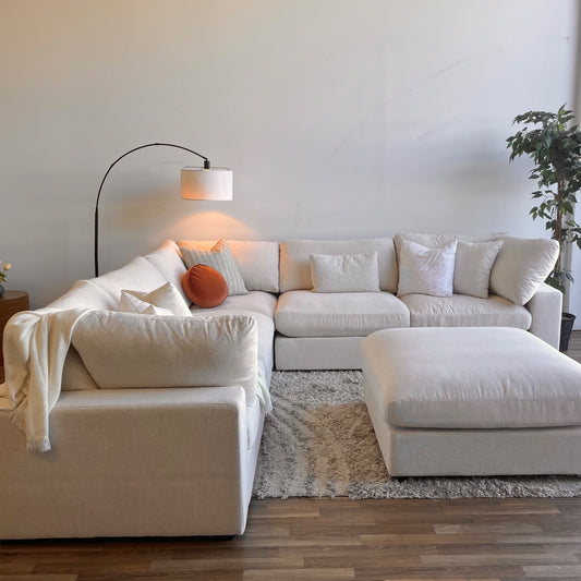 Serene Corner Sectional + Ottoman in Linen Beige