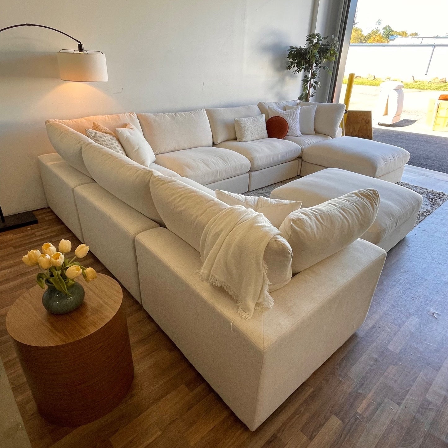 Serene Grand Corner Sectional + Ottoman in Linen Beige