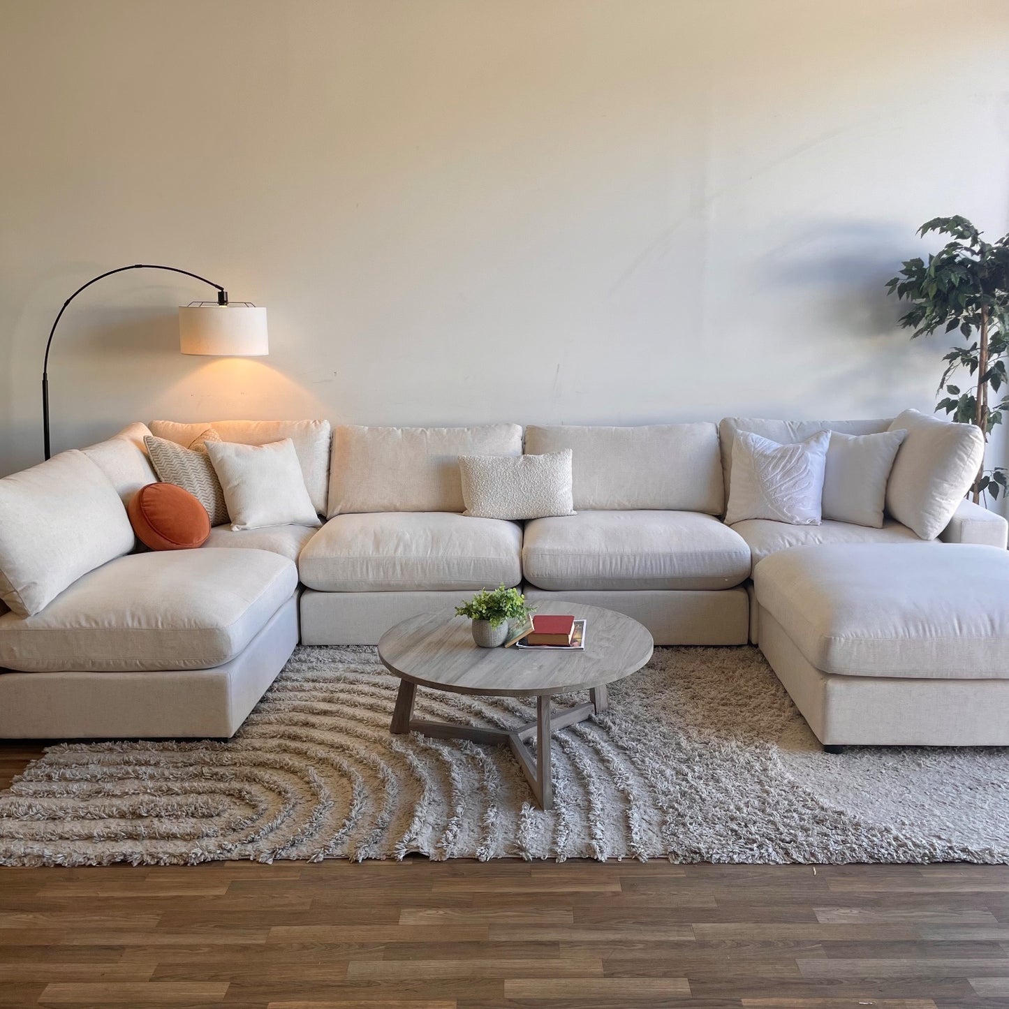 Serene Corner Sectional + Ottoman in Linen Beige