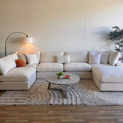 Serene Corner Sectional + Ottoman in Linen Beige