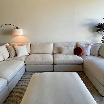 Serene Grand Corner Sectional + Ottoman in Linen Beige