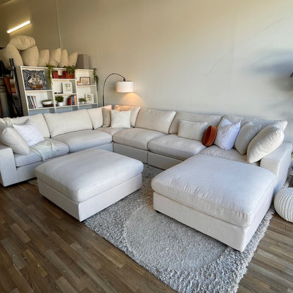 Serene Grand Corner Sectional + Ottoman in Linen Beige