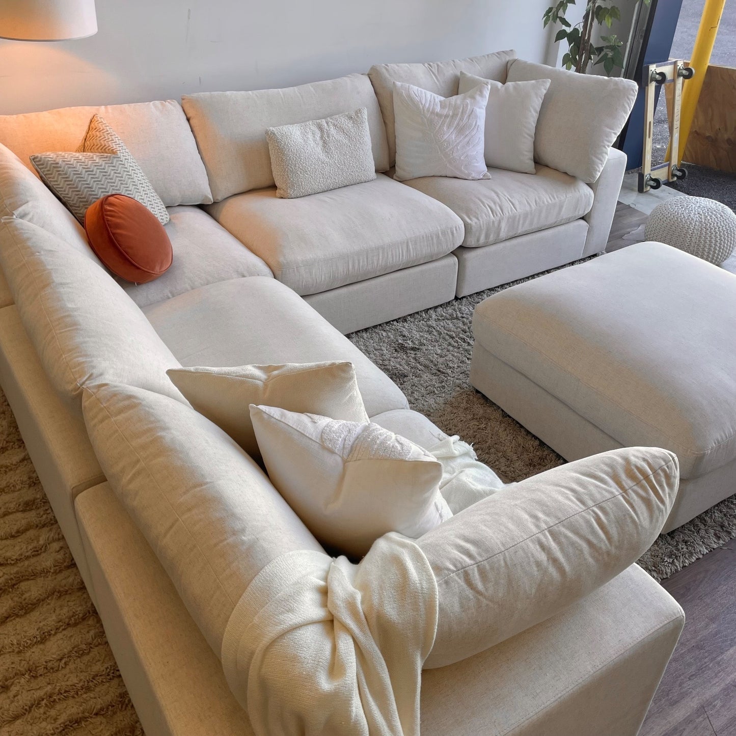 Serene Corner Sectional + Ottoman in Linen Beige