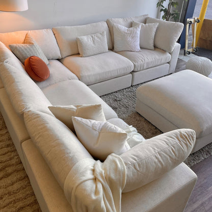 Serene Corner Sectional + Ottoman in Linen Beige