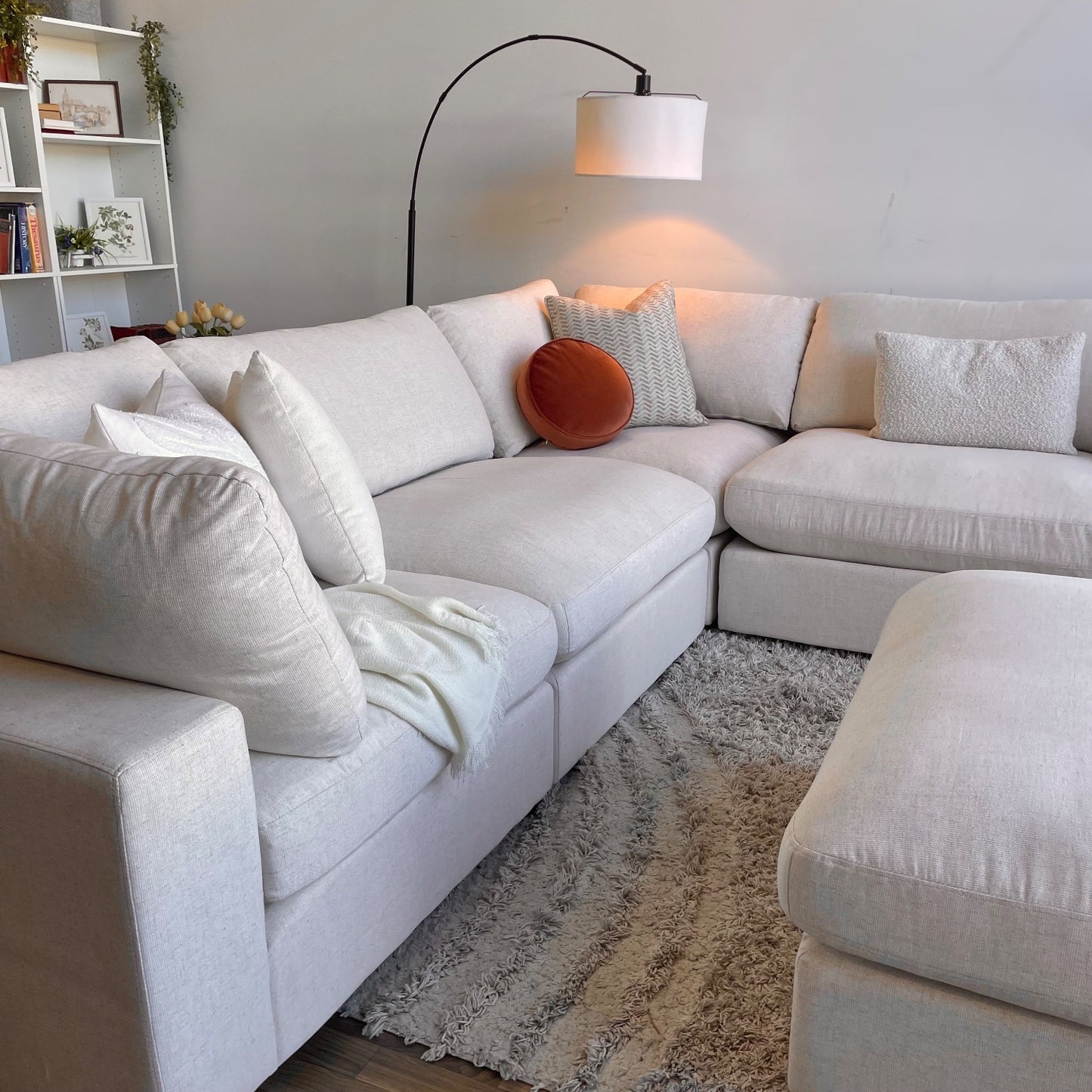 Serene Corner Sectional + Ottoman in Linen Beige
