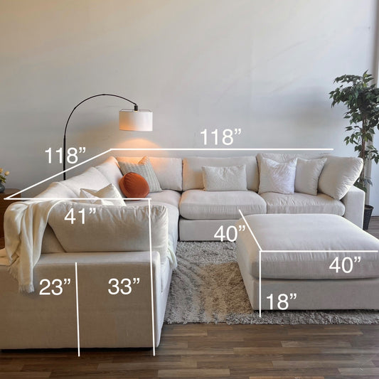Serene Corner Sectional + Ottoman in Linen Beige