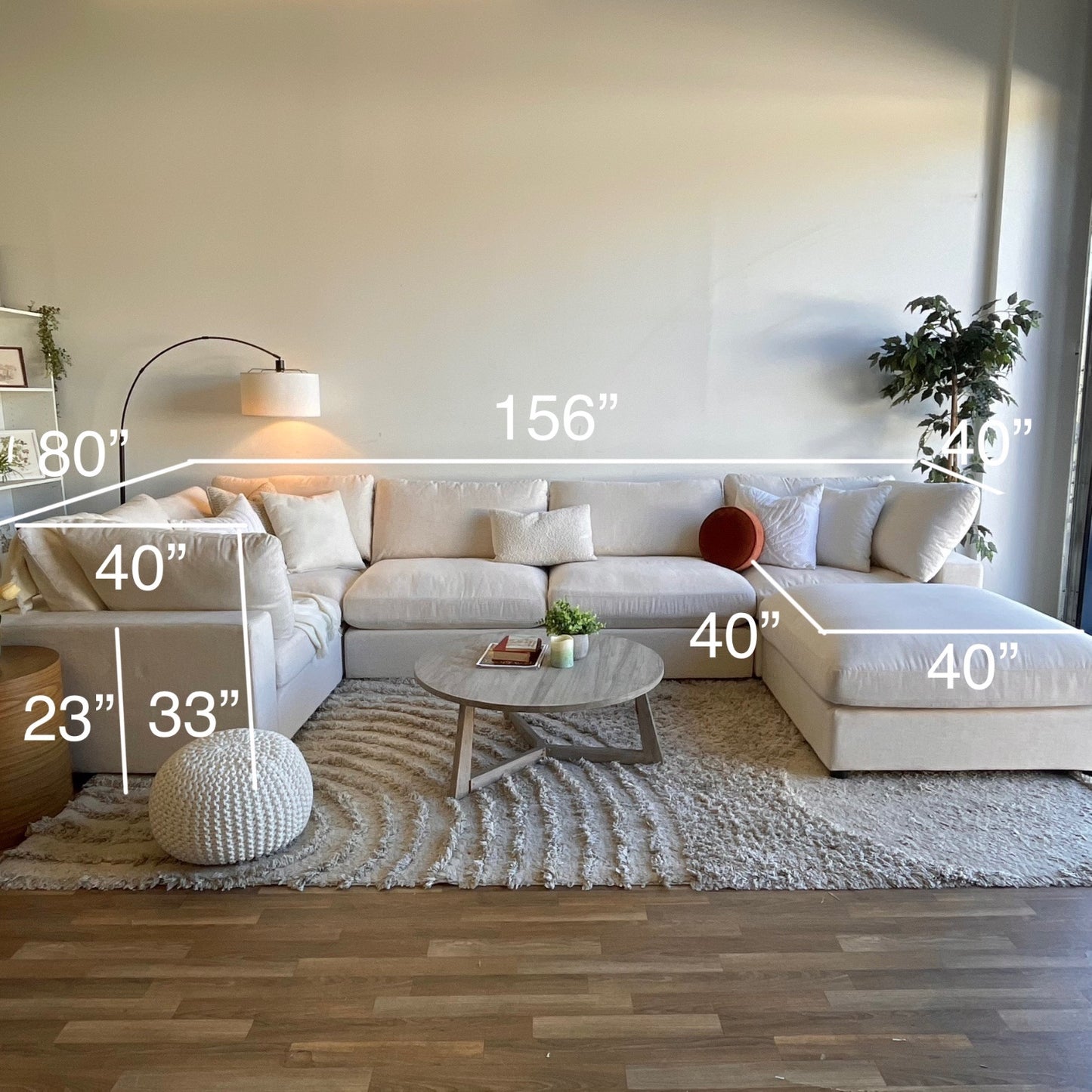 Serene Enclosed U-Shape Sectional in Linen Beige