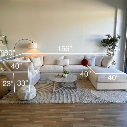 Serene Enclosed U-Shape Sectional in Linen Beige