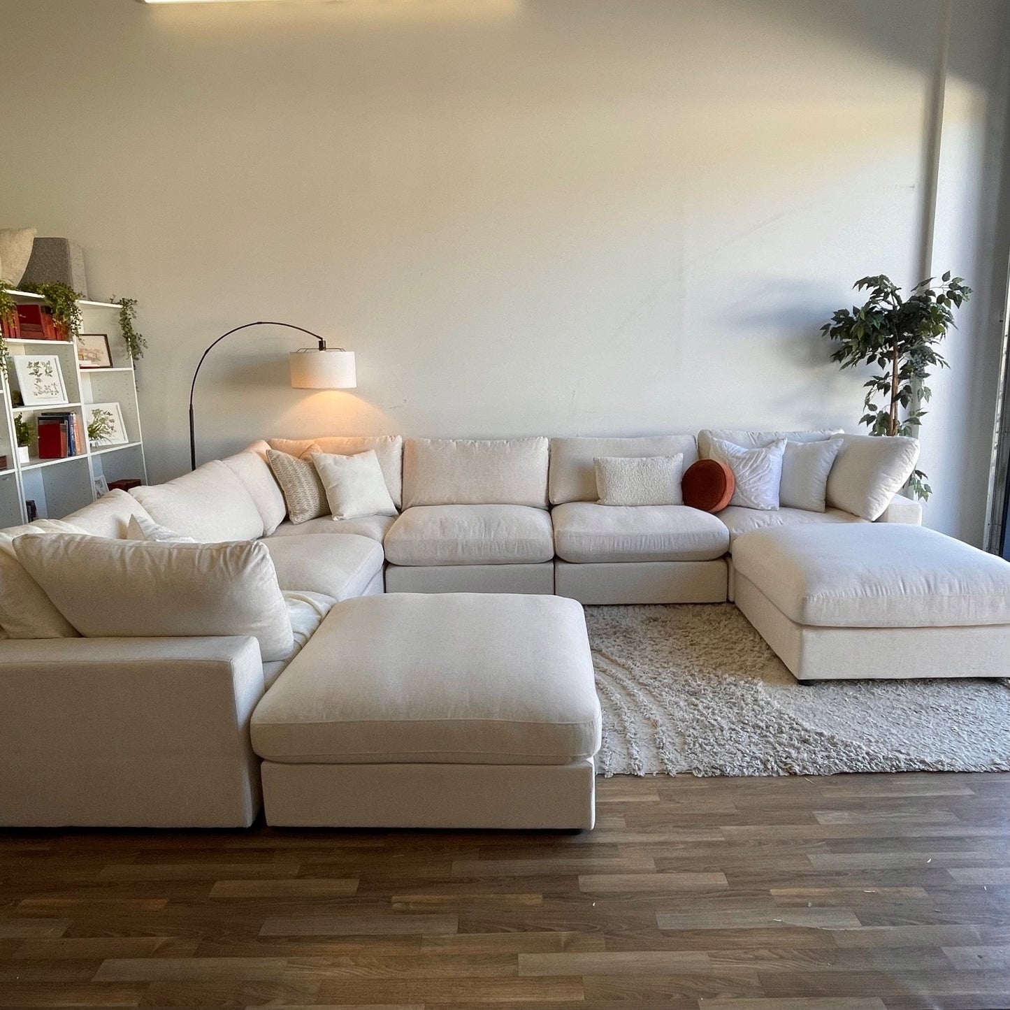 Serene Corner Sectional + Ottoman in Linen Beige