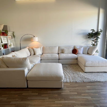 Serene Corner Sectional + Ottoman in Linen Beige