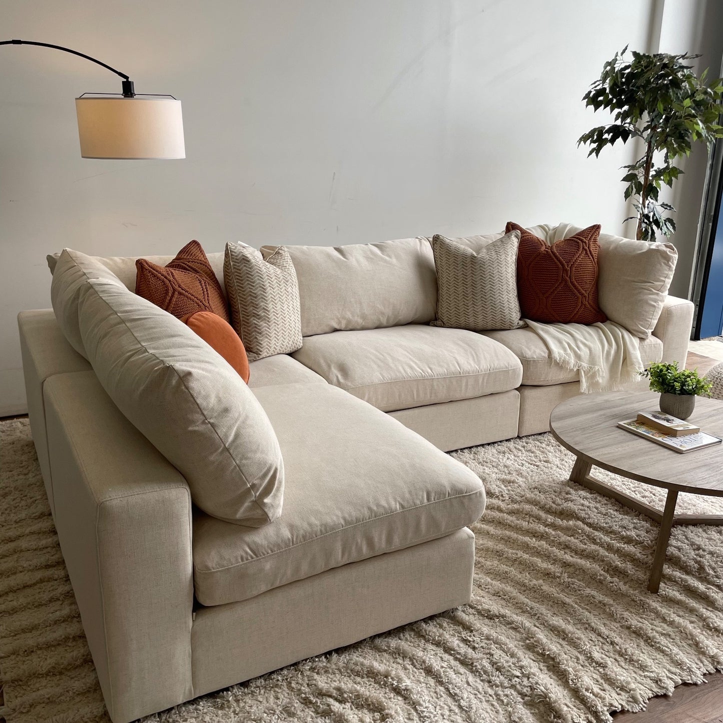 Serene L-Shape Sectional in Linen Beige