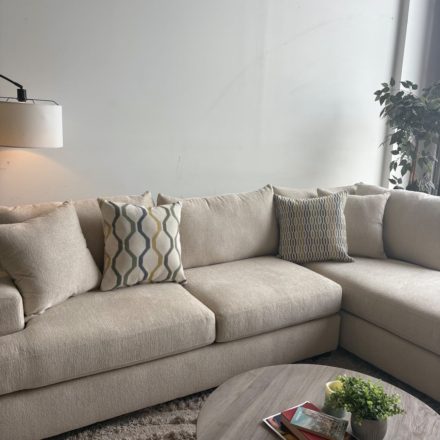 Marin 2 Piece L-Shape Sectional in Cream Chenille