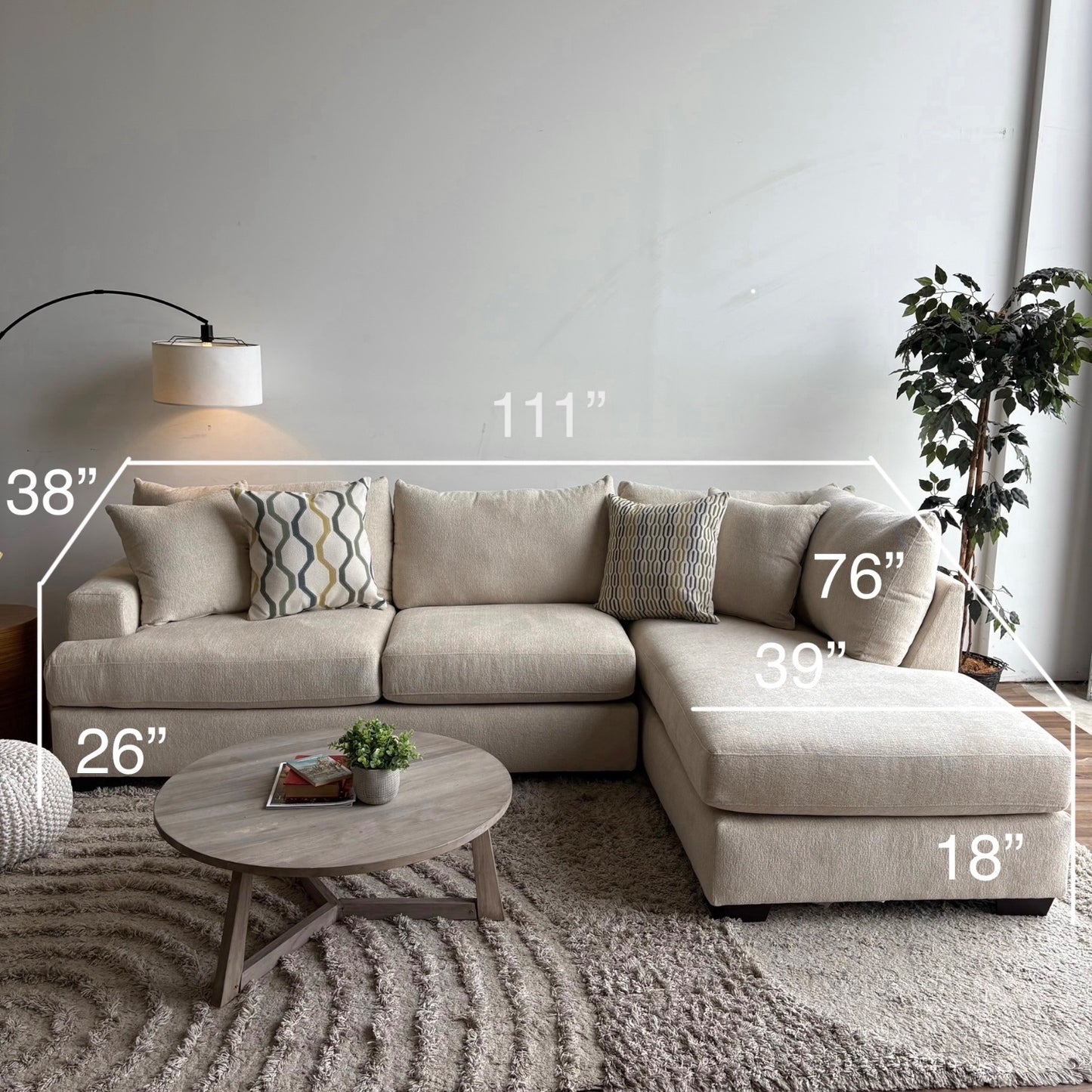 Marin 2 Piece L-Shape Sectional in Cream Chenille