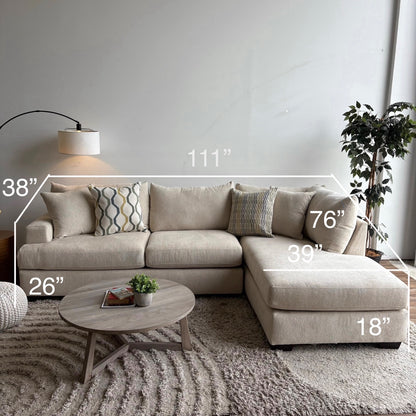 Marin 2 Piece L-Shape Sectional in Cream Chenille