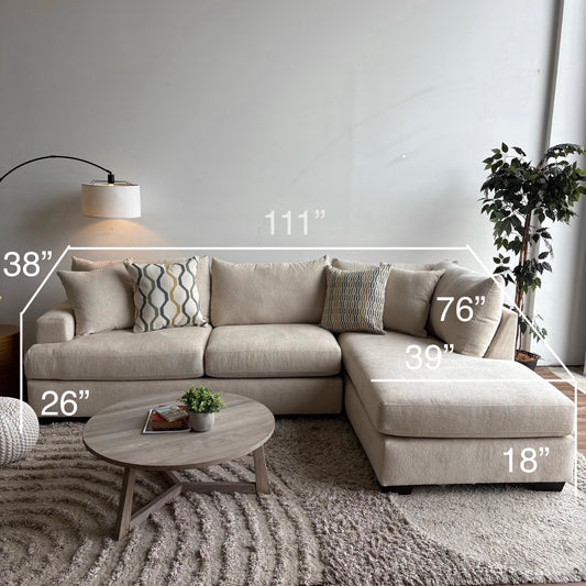 Marin 2 Piece L-Shape Sectional in Cream Chenille