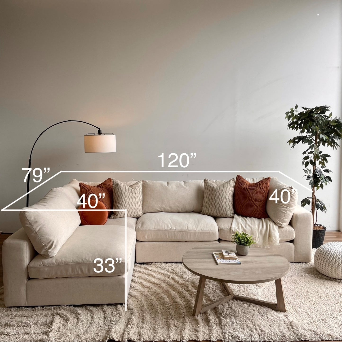 Serene L-Shape Sectional in Linen Beige