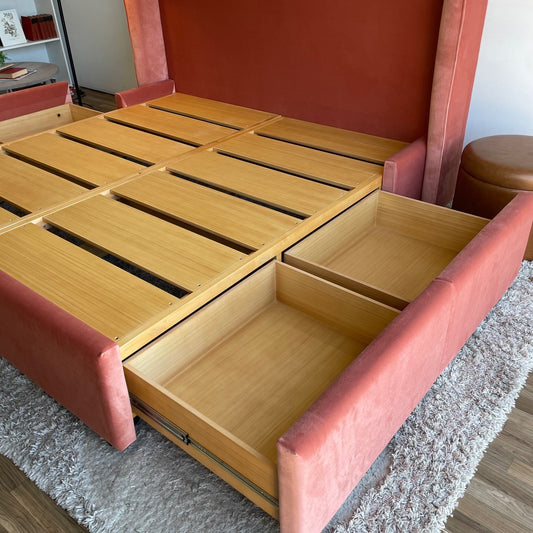 Interior Define Graham King Bed with storage in Blush Performance Velvet