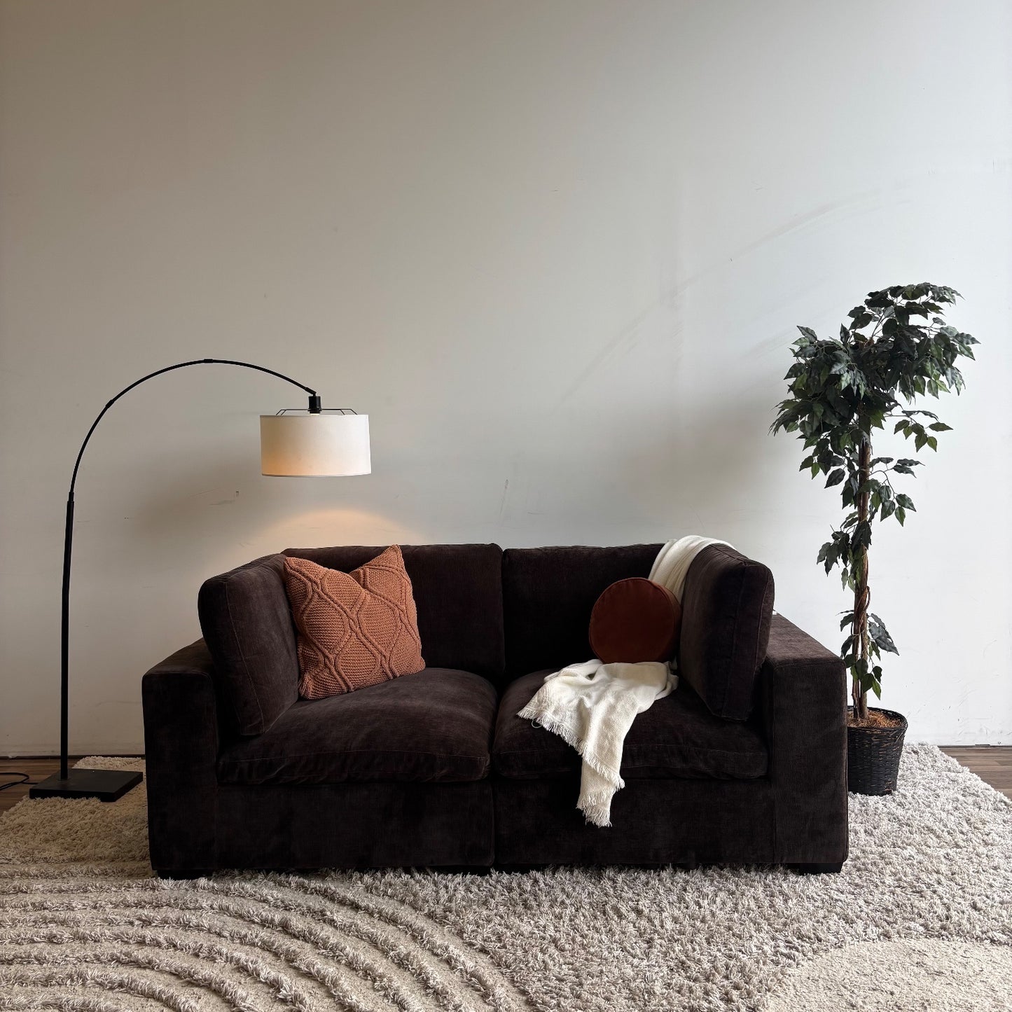 Lakeview Loveseat in Chocolate Brown Low Pile Velvet