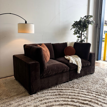 Lakeview Loveseat in Chocolate Brown Low Pile Velvet