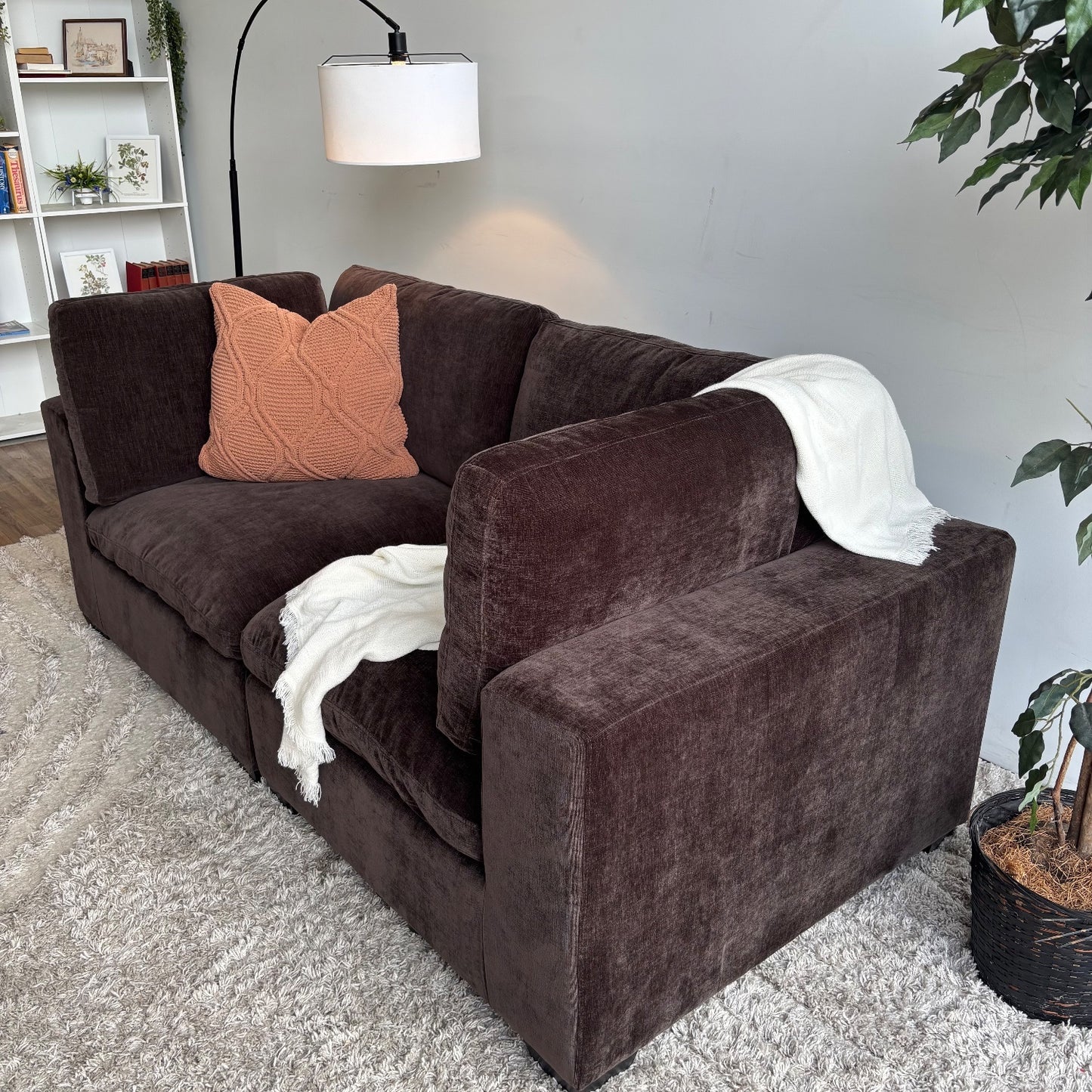 Lakeview Loveseat in Chocolate Brown Low Pile Velvet