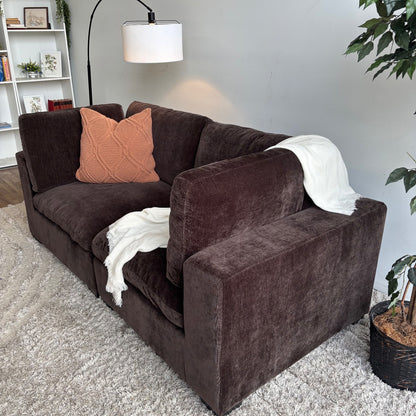 Lakeview Loveseat in Chocolate Brown Low Pile Velvet