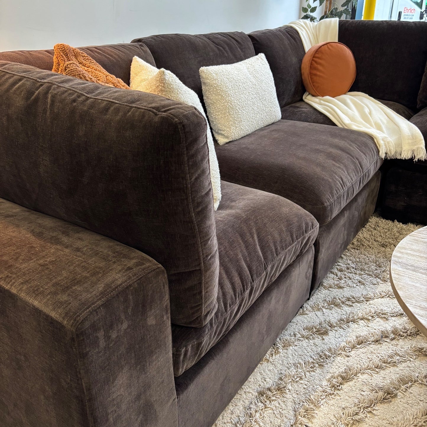 Lakeview L-Shape Sectional Couch in Chocolate Brown Low Pile Velvet