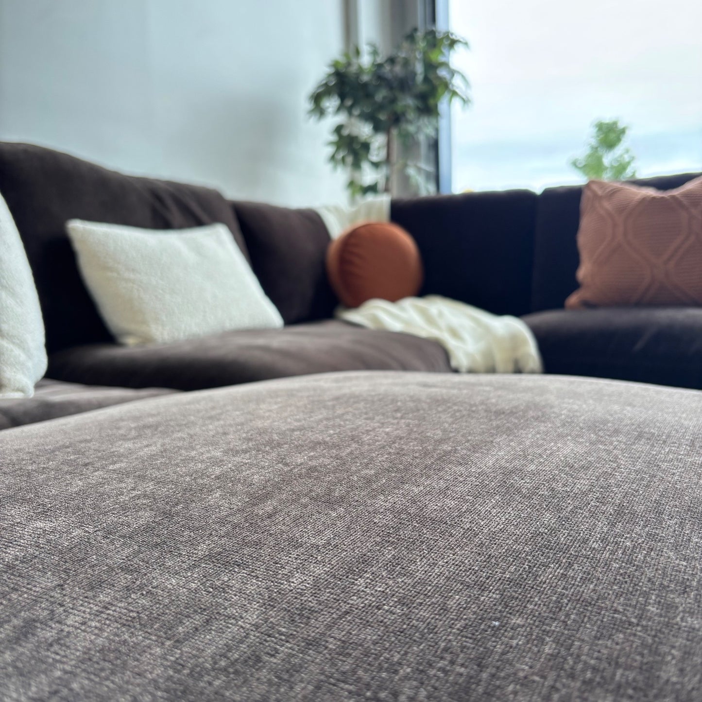 Lakeview L-Shape + Ottoman in Chocolate Brown Low Pile Velvet