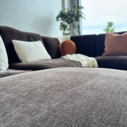 Lakeview L-Shape + Ottoman in Chocolate Brown Low Pile Velvet