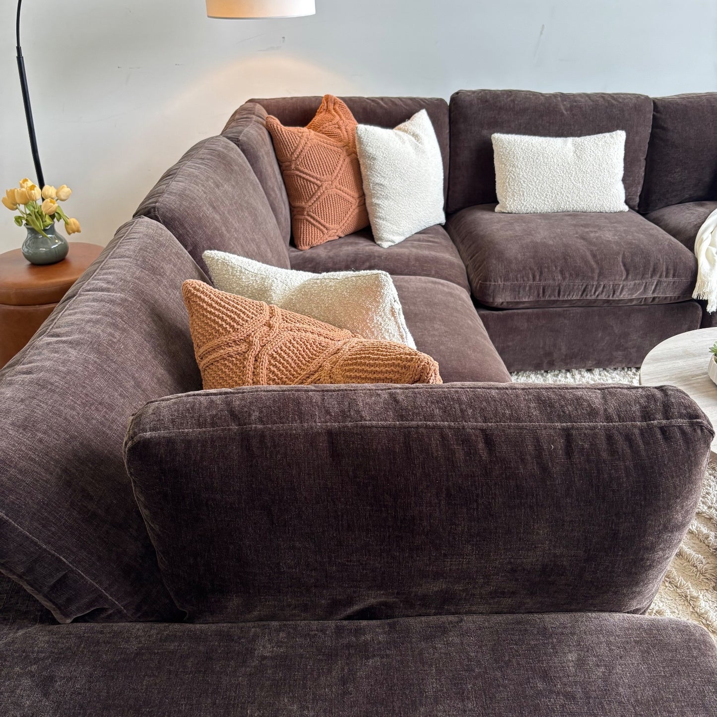 Lakeview Corner Sectional in Chocolate Brown Low Pile Velvet