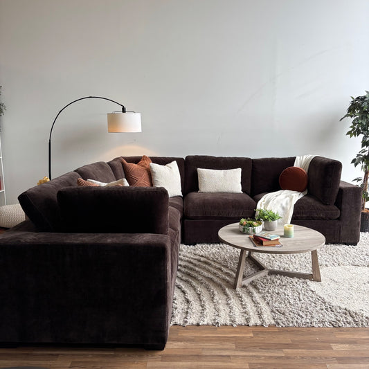 Lakeview Corner Sectional in Chocolate Brown Low Pile Velvet