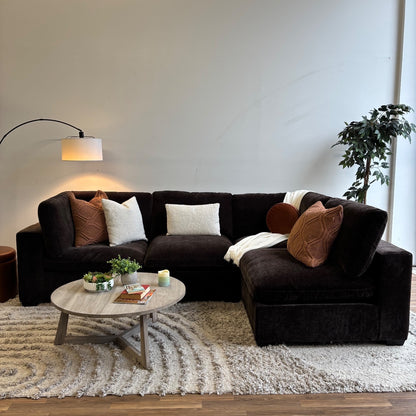 Lakeview L-Shape Sectional Couch in Chocolate Brown Low Pile Velvet