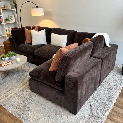 Lakeview L-Shape Sectional Couch in Chocolate Brown Low Pile Velvet