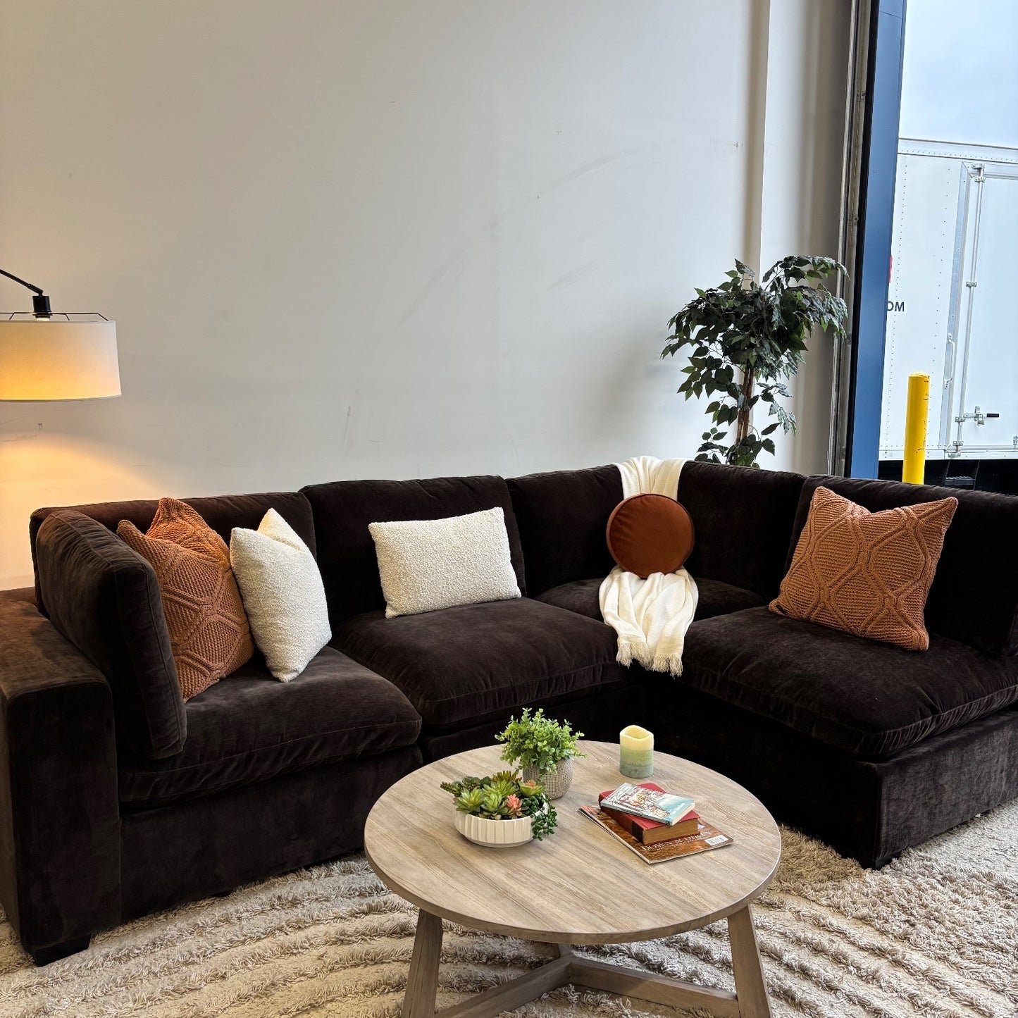 Lakeview L-Shape Sectional Couch in Chocolate Brown Low Pile Velvet