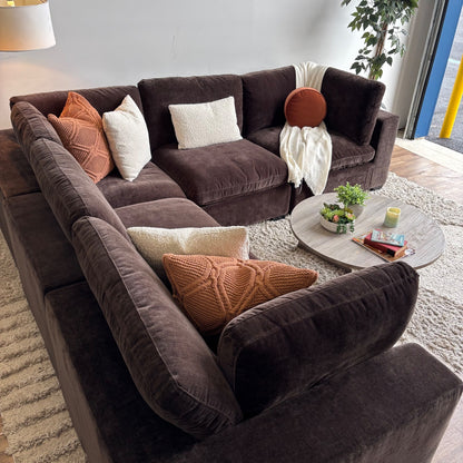 Lakeview Corner Sectional in Chocolate Brown Low Pile Velvet