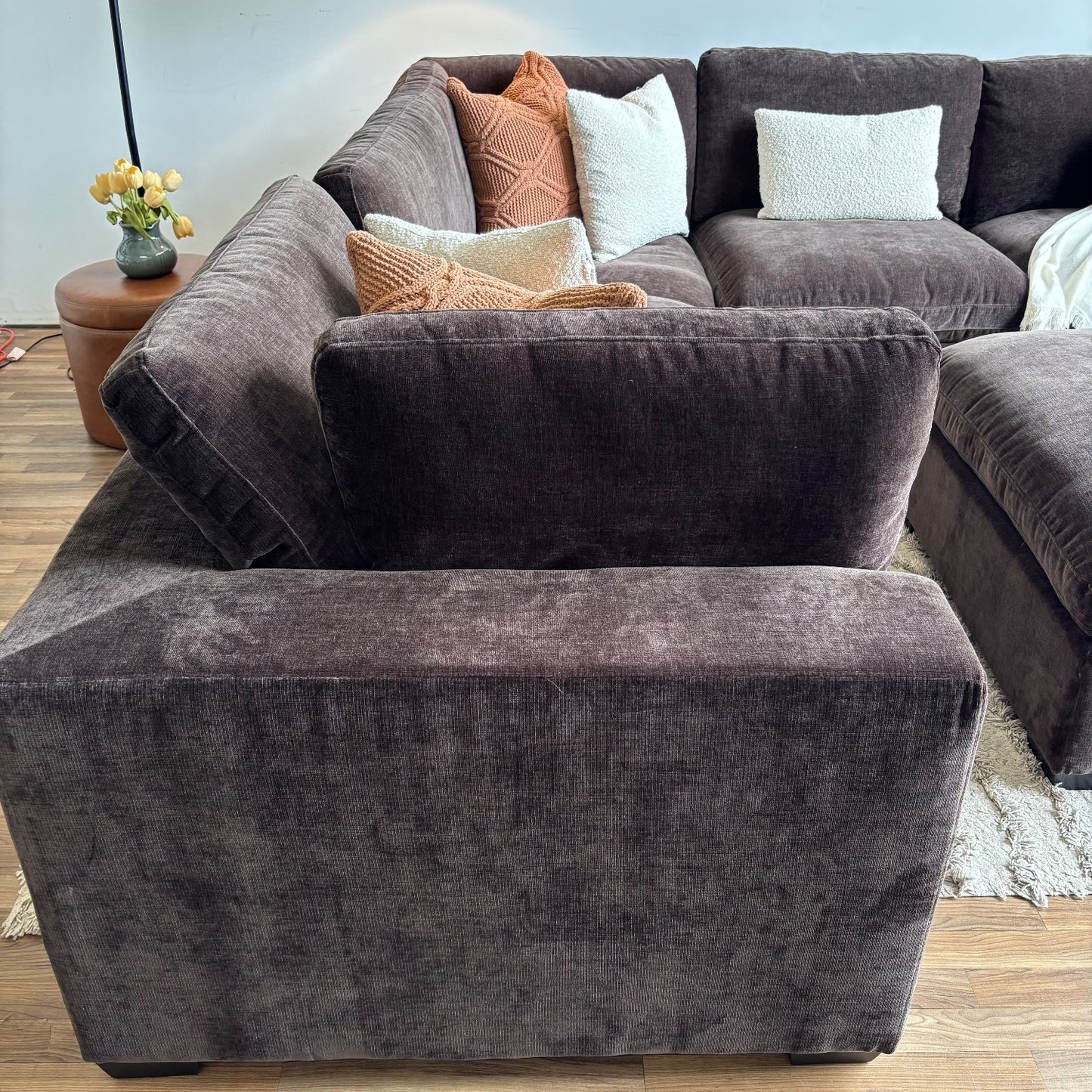 Lakeview Corner Sectional and Ottoman in Chocolate Brown Low Pile Velvet