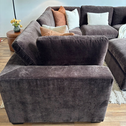 Lakeview Corner Sectional and Ottoman in Chocolate Brown Low Pile Velvet