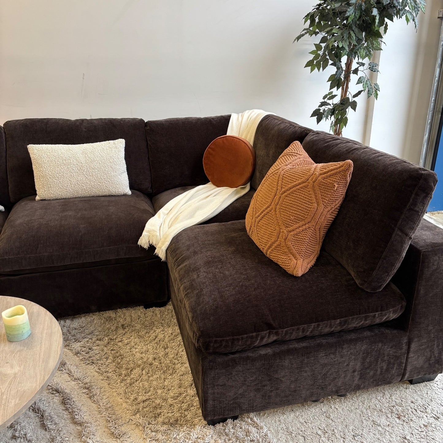 Lakeview L-Shape Sectional Couch in Chocolate Brown Low Pile Velvet