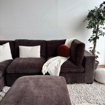 Lakeview Corner Sectional and Ottoman in Chocolate Brown Low Pile Velvet
